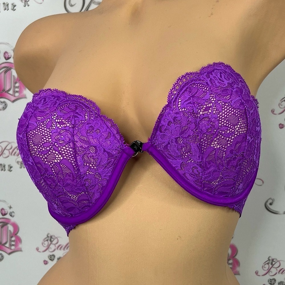 Victoria's Secret bra strapless lace front clasp closure Vibrant Purple Lace Bra